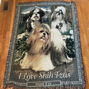 Danbury Mint I Love Shih-Tzu's Dogs Tapestry Throw Blanket Wall Hanging 48 X 67
